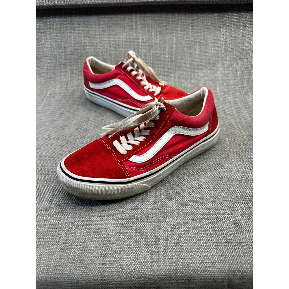 Vans Old Skool Unisex M7.5/W9‎ Skateboarding Shoes Red Suede Athletic Sneakers